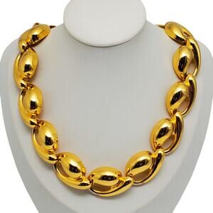 Chunky Vintage Gold Tone Necklace Twisted Chain Link Statement Retro 80s Collar